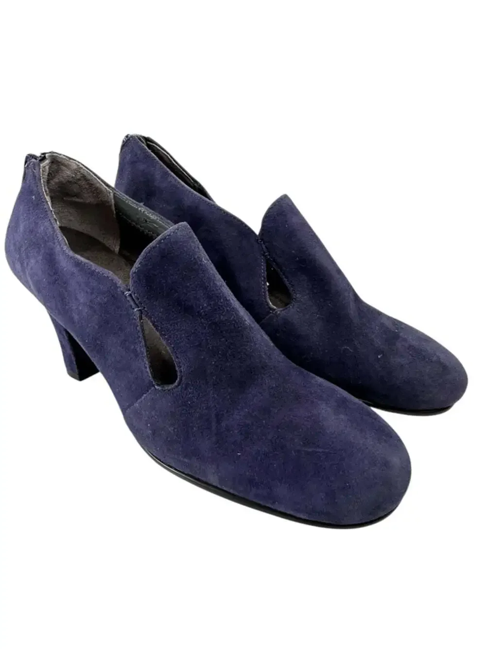 Aerosoles Navy Suede Shooties Cutout Back Zip Block Heel Comfort Womens 6.5